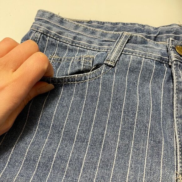 Falmer Heritage Women's Blue Striped Cuffed High Rise Mom Jean Shorts Small - Picture 5 of 7